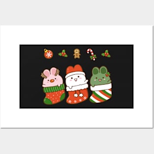 Bunnies Christmas Stockings Green 2 Posters and Art